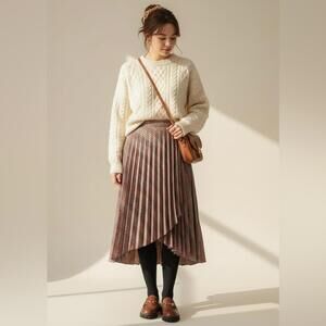 H&M Plaid Pleated Midi Skirt Dark Academia Fall Workwear Size 10